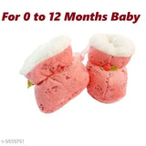 Pink fur sole and rubber printed unisex baby booties (Pack of 1), ideal for 0 to 12 months