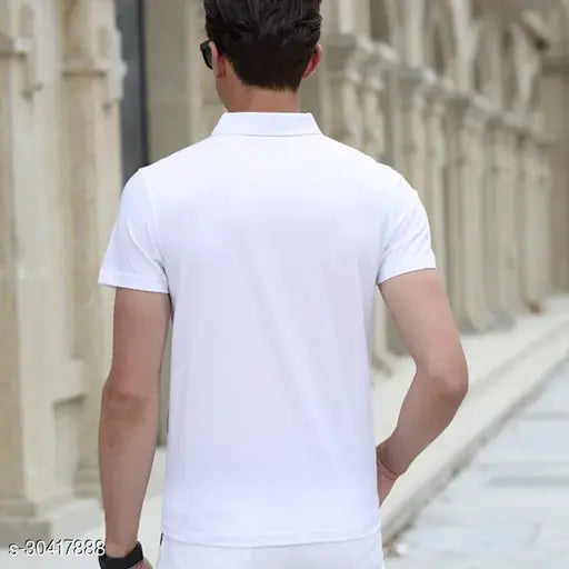 Blue printed polo neck cotton t-shirt for men, short sleeves with eye-catching design
