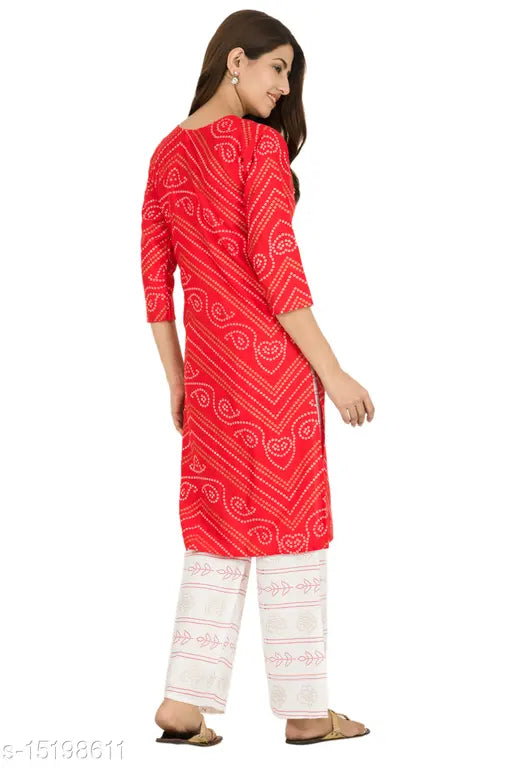 Rayon kurta and palazzo set, printed net three-quarter sleeve Indian fashion for women on mannequin