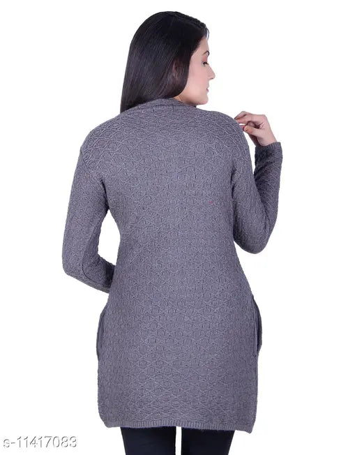 Acrylic camel-colored women's long cardigan by Ogarti, self-designed knitted pattern, M/L/XL/XXL sizes available