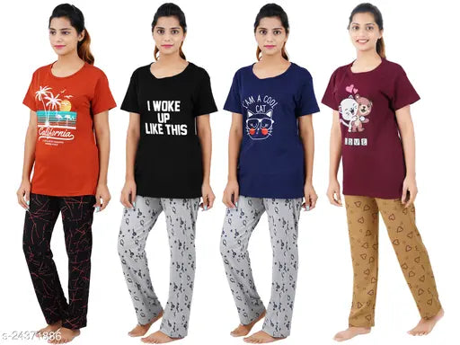 Cotton nightsuit set, beautiful printed design for women, available in S, M, L, XL, XXL, 3XL (Size Chart image included)