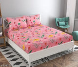 Shravya Premium King Size 2 Cotton Blend Fitted Bed Sheet with 4 Pillow Covers, soft touch glace cotton, floral print, ideal for adult use in summer
