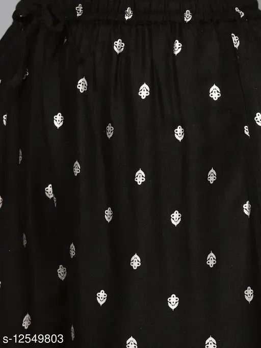 Rayon printed long kurti with palazzos, three-quarter sleeves, Indian women's traditional outfit