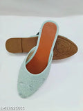 Mint green fabric slippers, embellished toe cap