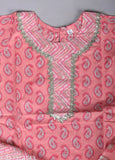 Pure cotton pink floral printed kurti pajami set with dupatta for kids girls, featuring sharara bottom and three-quarter sleeves