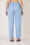 Cotton fleece women's pajamas, light blue, elastic waistband