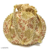 Embroidered Indian Potli, stylish women's bag (11cmH x 10cmL x 9cmW)