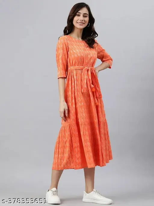 Rayon printed kurti for women/girls, three-quarter sleeves, India-made, classic yet trendy outfit