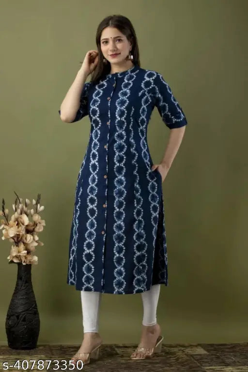 Navy blue, printed churiya kameez with short sleeves