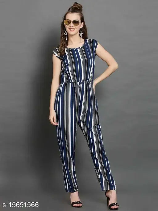 Classic printed western crepe jumpsuit, women's partywear in multiple sizes (XS-4XL), Indian origin