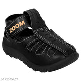 Black children's summer sandals with black straps and a black footbed