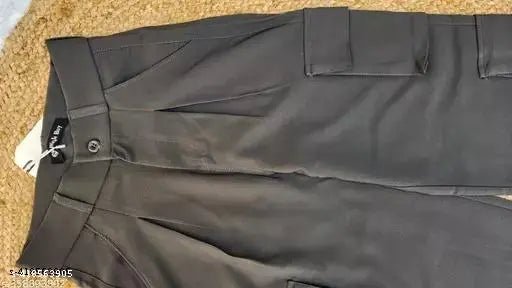 Grey cotton Korean 5-pocket cargo pants for men, solid design, size N