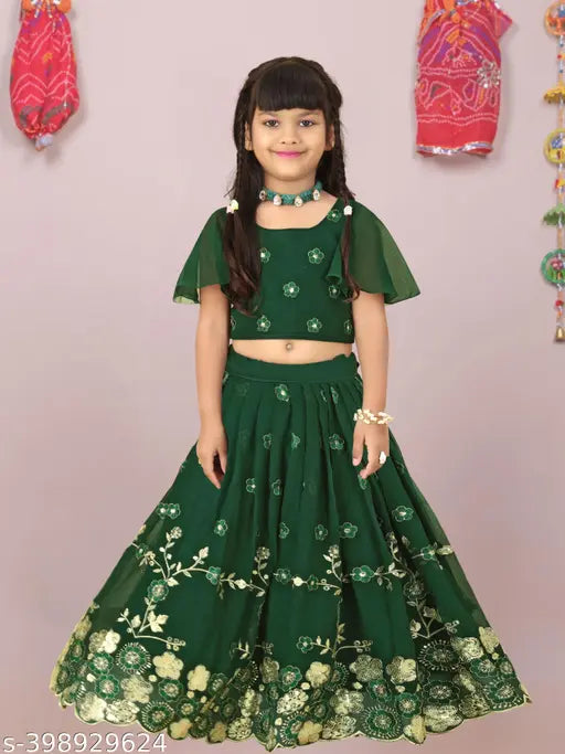 Embroidered Georgette silk lehenga-choli for girls (6-8yrs), Indian bridal fashion