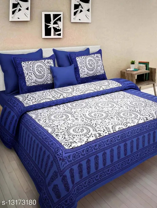 Cotton double bed sheets, 4-pillowcover pack with 160 thread count, Queen size, made in India