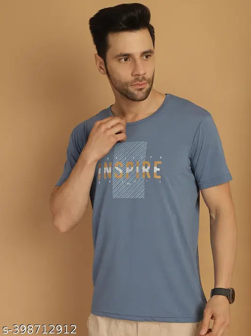 Grey cotton short-sleeve men's t-shirt with printed typography by Vimal Jonney (India), grey color