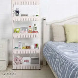 White 5-tier slim storage rack with wheels, kitchen organizer