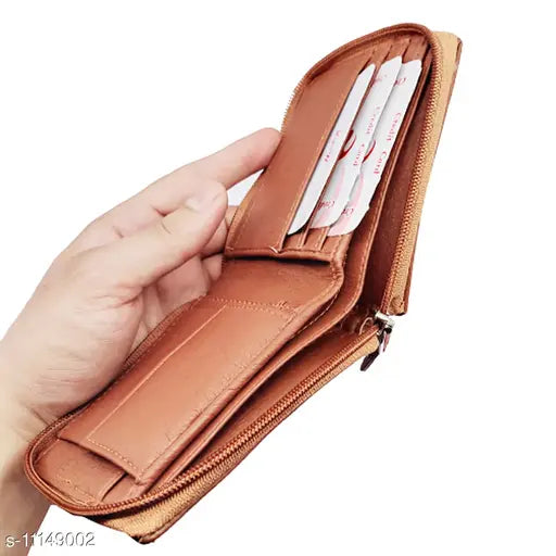 Stylish men's brown faux leather wallet, solid pattern, free size, India origin