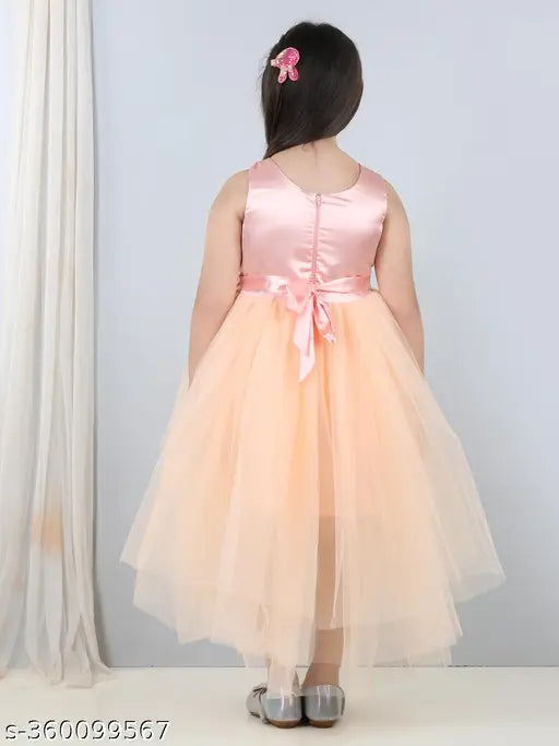 Peach embellished net dress, stylish toy balloon kids party wear for girls (1-12 years)