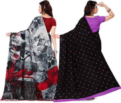 Multicolored printed georgette sarees in daily wear style. Pack of 2