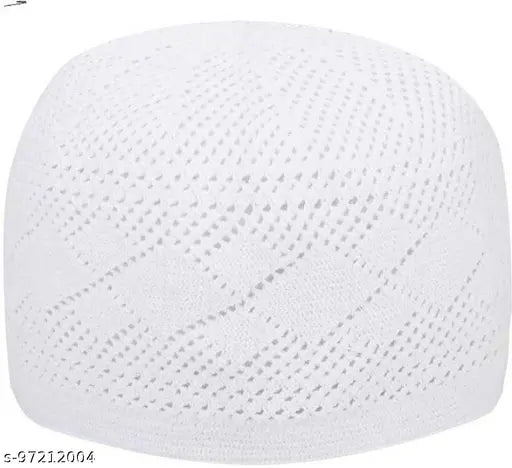 White cotton sufi cap pack of 2 - Traditional Islamic prayer topi for Namaz in solid pattern, originating from India