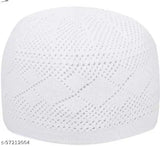 White cotton sufi cap pack of 2 - Traditional Islamic prayer topi for Namaz in solid pattern, originating from India