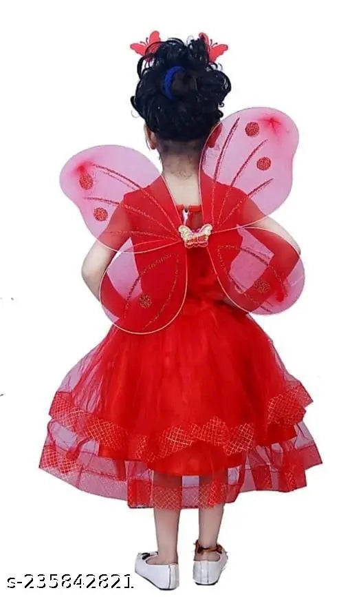 Red party dress with butterfly sleeves, white and red tulle skirt
