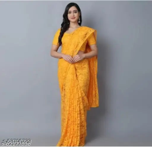 Hasti Rasal net saree and running blouse, Indian party wear in free size with woven design pattern