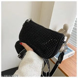Small, white and black, mini crossbody rhinestone purse with coin pocket