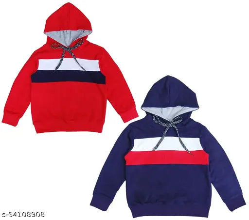 Vivekan Kids Boys & Girls Hooded Neck Full Sleeves Pure Cotton Printed Regular Fitted T-Shirt/Pack Of 2