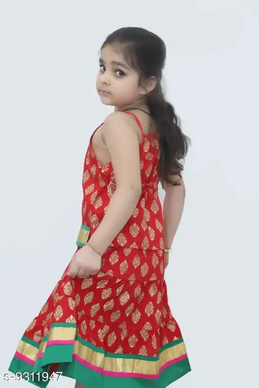 Pure rayon lehenga-choli set for girls, Jaipuri Rajasthani hand block print with golden lace work