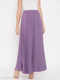 Purple crepe pleated ankle length skirt