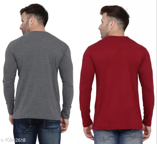 Multicolor cotton blend v-neck long sleeves t-shirt, two pack for men and women
