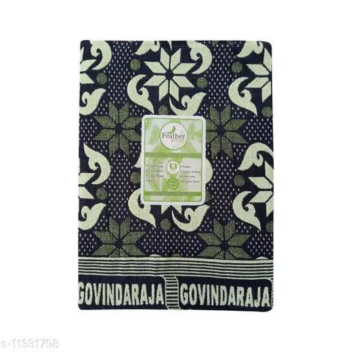 Feather Green cotton blanket - single piece, soft & durable, free size (90x60in), made in India