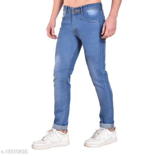 Blue denim men's slim fit jeans