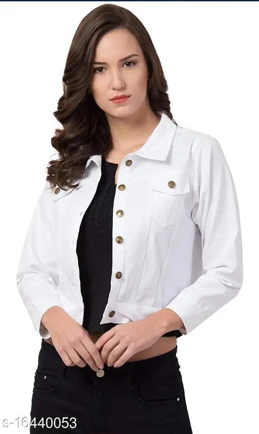 Denim three-quarter sleeve solid cotton jacket for women, trendy and classy full length jacket in ladies sizes S, M, L, XL