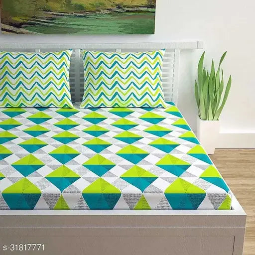 Double queen cotton geometric print bedsheets and pillow covers set (2 bedsheets, 4 pillow covers), Indian origin