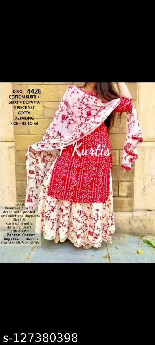 Red embroidered bandhej kameez with matching dupatta and sarara