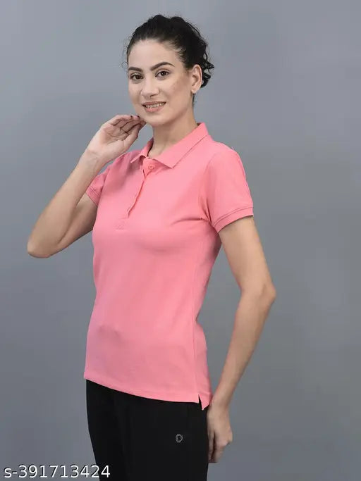 Dollar Women's Pink Solid Polo Neck T-Shirt Pack of 3 - Cotton blend, short sleeves, S-XXL sizes in India
