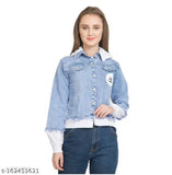 Trendy solid denim jacket for women & girls, long sleeve style in S, M, L, XL sizes