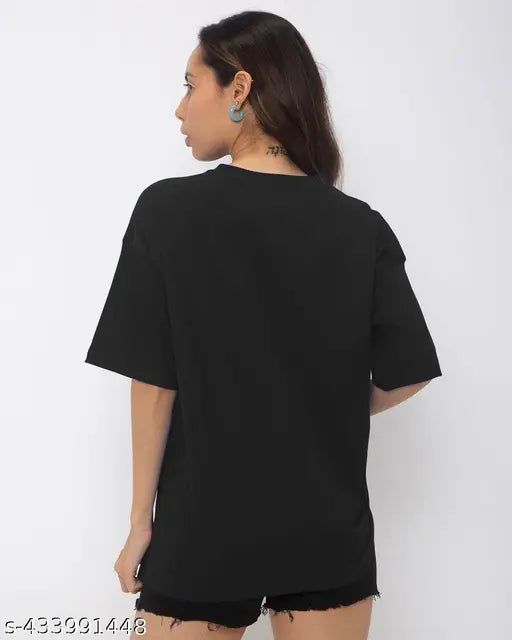 Black printed casual round neck tshirt