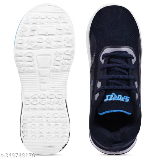 Sports shoes black kids' running shoes with blue stripes on laces