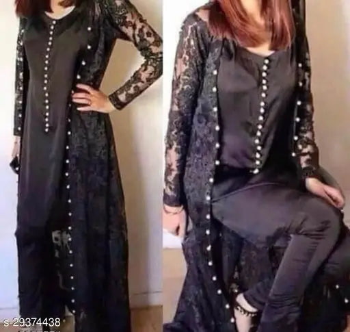 Rayon kurti palazzo set with shrug, single XXL size, Indian ethnic wear on model