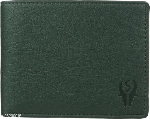 Green artificial leather wallet with chain coin pocket, SAMTROH album style men's card holder, sophisticated design, compact size, 2 compartments
