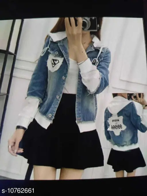 Denim Western Fashion hoody jacket, dyed/washed pattern, long sleeves, size XS-XL, Indian made