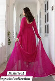 Pink georgette printed maxi dress set with dupatta and bottom, Indian fashion for women