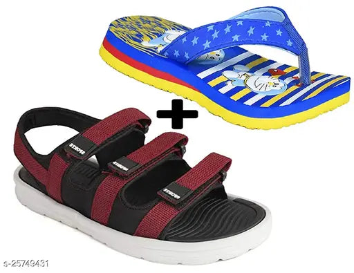 Multicolored synthetic flip flops, boys combo set