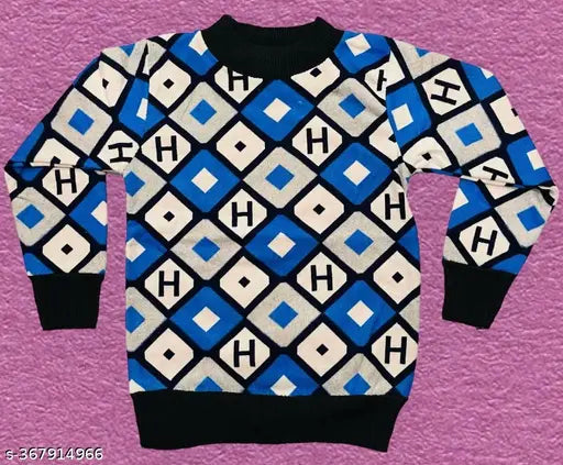 Elegant cotton winter sweater for kids (boys and girls), printed net pattern, sizes: 3-6M, 6-12M, 9-12M, 12-18M, 0-1Y, 1-2Y, 2-3Y, 3-4Y, 4-5Y, 5-6Y