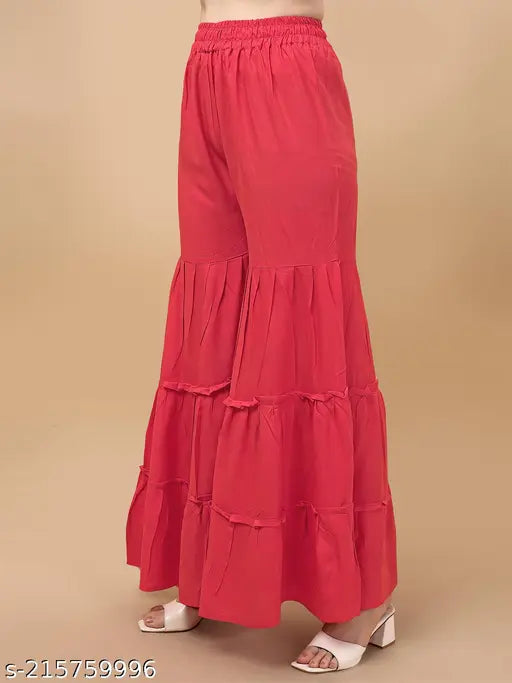 Red rayon skirt, flared design, traditional sharara set