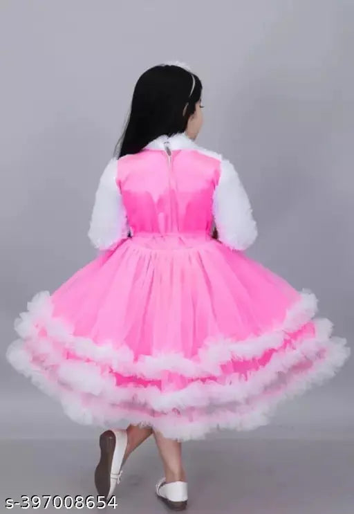 Maher net dress for girls, below knee festi solid style, kids partywear combo