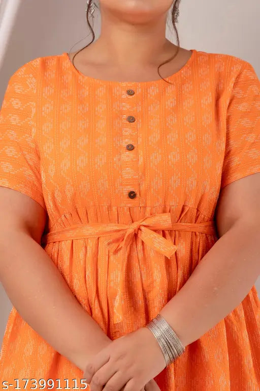 Orange cotton kameez with elastic sleeves